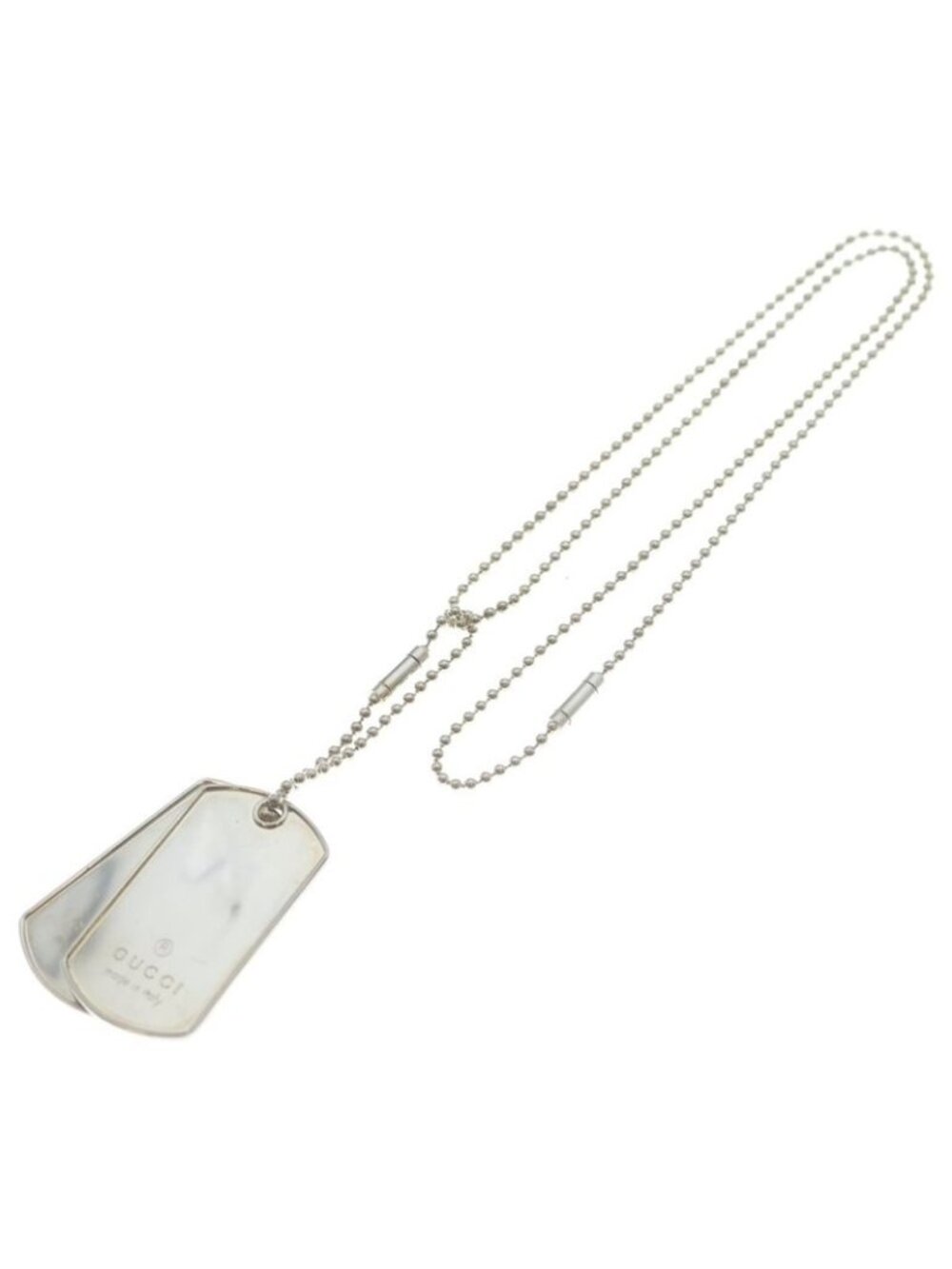 Gucci Double Dog Tag Chain Pendant Necklace Silver - Picture 2 of 6